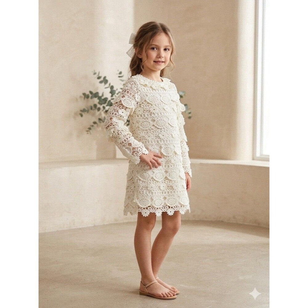 Trish Scully Child Crochet Dress Girls Sz 6 Ivory Zip Occasion Formal Event